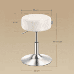 VASAGLE Taburet pentru masa machiaj, reglabil pe inaltime, rotativ 360°, sezut capitonat, 39x39x58 cm, alb crem Mob360 - imagine 8