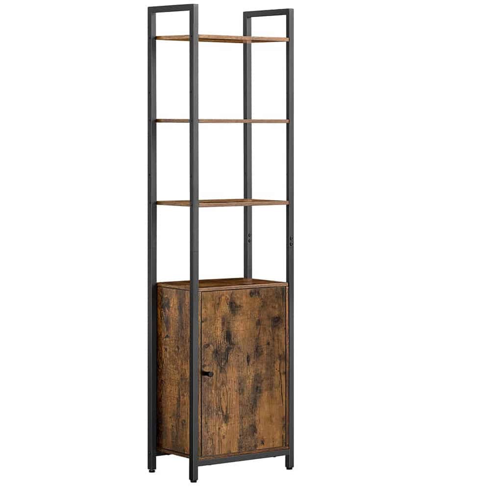 LLS132K01 VASAGLE Biblioteca inalta cu 6 rafturi si dulap, cadru metalic, rafturi reglabile, stil vintage, 40x24x160 cm, maro rustic Mob360 - imagine 1