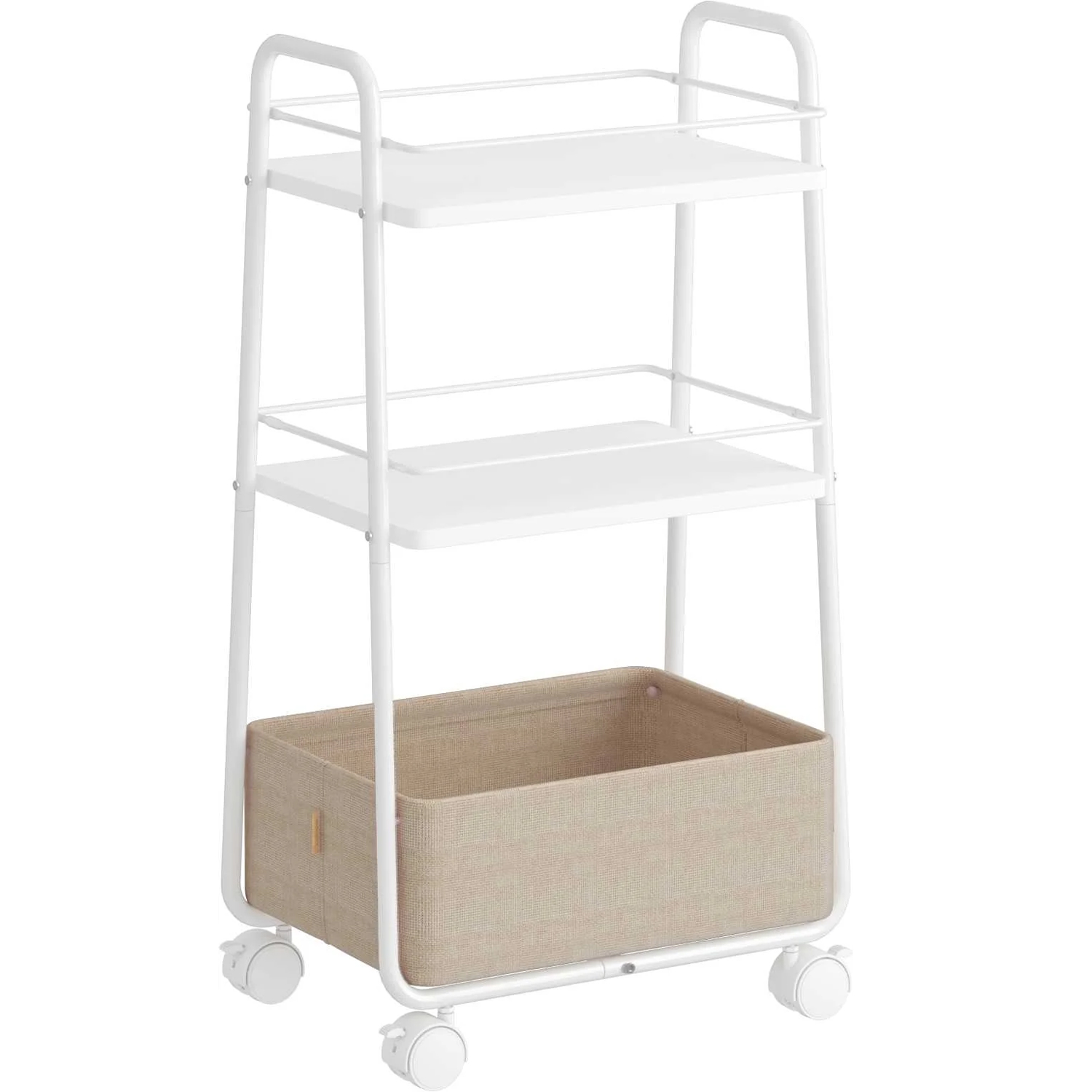 LRC001WB01-8 VASAGLE Carucior depozitare cu roti si cos textil, 3 niveluri, PAL si cadru metalic, alb si crem Mob360 - imagine 1