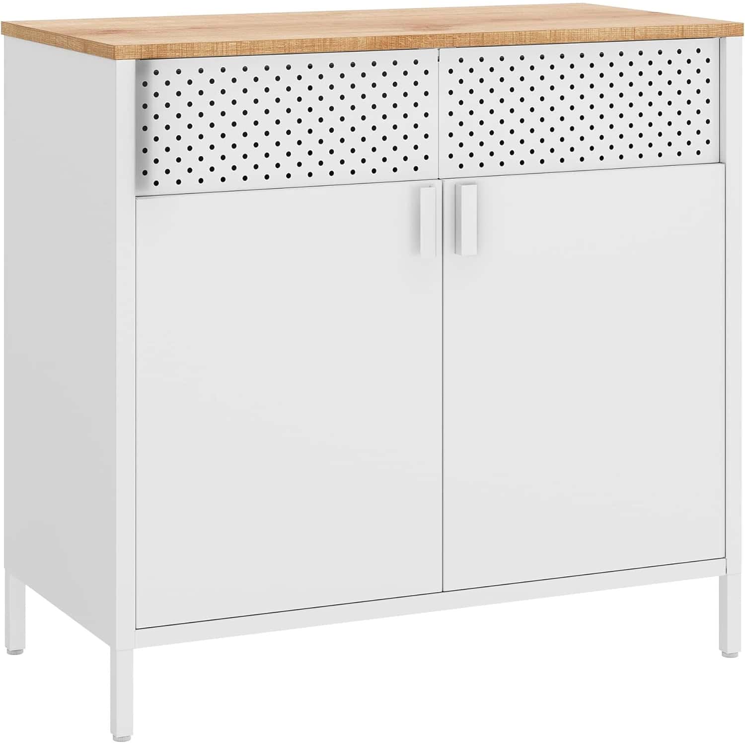 LSC102W57-9 Dulap depozitare metalic cu 2 usi, raft reglabil, cadru otel, stil industrial, 80x40x76 cm, alb si bej Mob360 - imagine 1