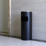 Cos de gunoi cu scumiera pentru exterior, din inox, galeata interioara detasabila, tip stativ, 61x25 cm, negru Mob360 - imagine 6