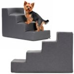 Scara pentru animale de companie, caini sau pisici, 4 trepte, antiderapanta, husa detasabila, inaltime 40 cm, gri inchis Mob360 - imagine 9