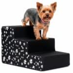 Scara pentru animale de companie, caini sau pisici, 3 trepte, antiderapanta, husa detasabila, inaltime 30 cm, negru cu decor alb Mob360 - imagine 5