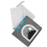 Casuta pentru pisici cu platforma si jucarie suspendata, structura din lemn si husa textila, 42x41x34 cm, gri Mob360 - imagine 6