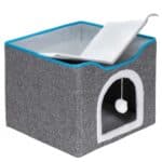 Casuta pentru pisici cu platforma si jucarie suspendata, structura din lemn si husa textila, 42x41x34 cm, gri Mob360 - imagine 7