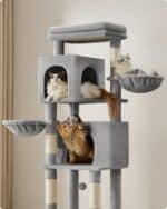 FEANDREA Ansamblu de joaca pentru pisici, platforme, ascunzatori, hamac si stalpi din sisal, 57x45x175 cm, gri deschis Mob360 - imagine 4