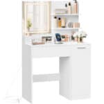 VASAGLE Masa de toaleta Kailyn cu oglinda LED si priza integrata, porturi USB, sertar, rafturi si dulap, PAL, 80x40x132 cm, alb Mob360 - imagine 2
