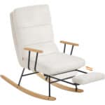 Fotoliu balansoar reglabil cu suport picioare reglabil, textil plusat, 85x75x105 cm, crem Mob360