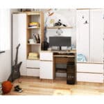 Birou computer PIKSEL, cu sertar, dulap si raft pentru tastatura, stanga, 90x50x77 cm, stejar sonoma si alb Mob360 - imagine 5