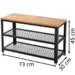 VASAGLE Banca pantofi cu 2 rafturi, cadru metalic si sezut din PAL, stil industrial, 73x30x45 cm, stejar si negru Mob360 - imagine 2