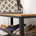 VASAGLE Banca pantofi cu 2 rafturi, cadru metalic si sezut din PAL, stil industrial, 73x30x45 cm, stejar si negru Mob360 - imagine 5