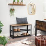 VASAGLE Banca pantofi cu 2 rafturi, cadru metalic si sezut din PAL, stil industrial, 73x30x45 cm, stejar si negru Mob360 - imagine 6