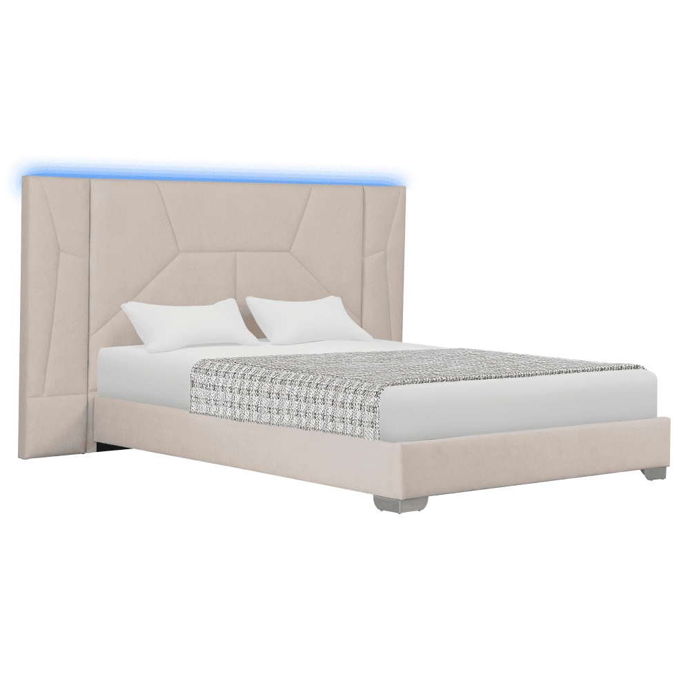 altesa-dod-postel-bezova-led-m Pat cu somieră şi iluminare LED, 160x200, ţesătură Velvet bej, ALTESA - imagine 1