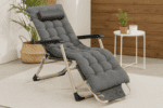 Sezlong pliabil cu perna si suport picioare reglabil, 176x66x92 cm, gri Mob360 - imagine 2