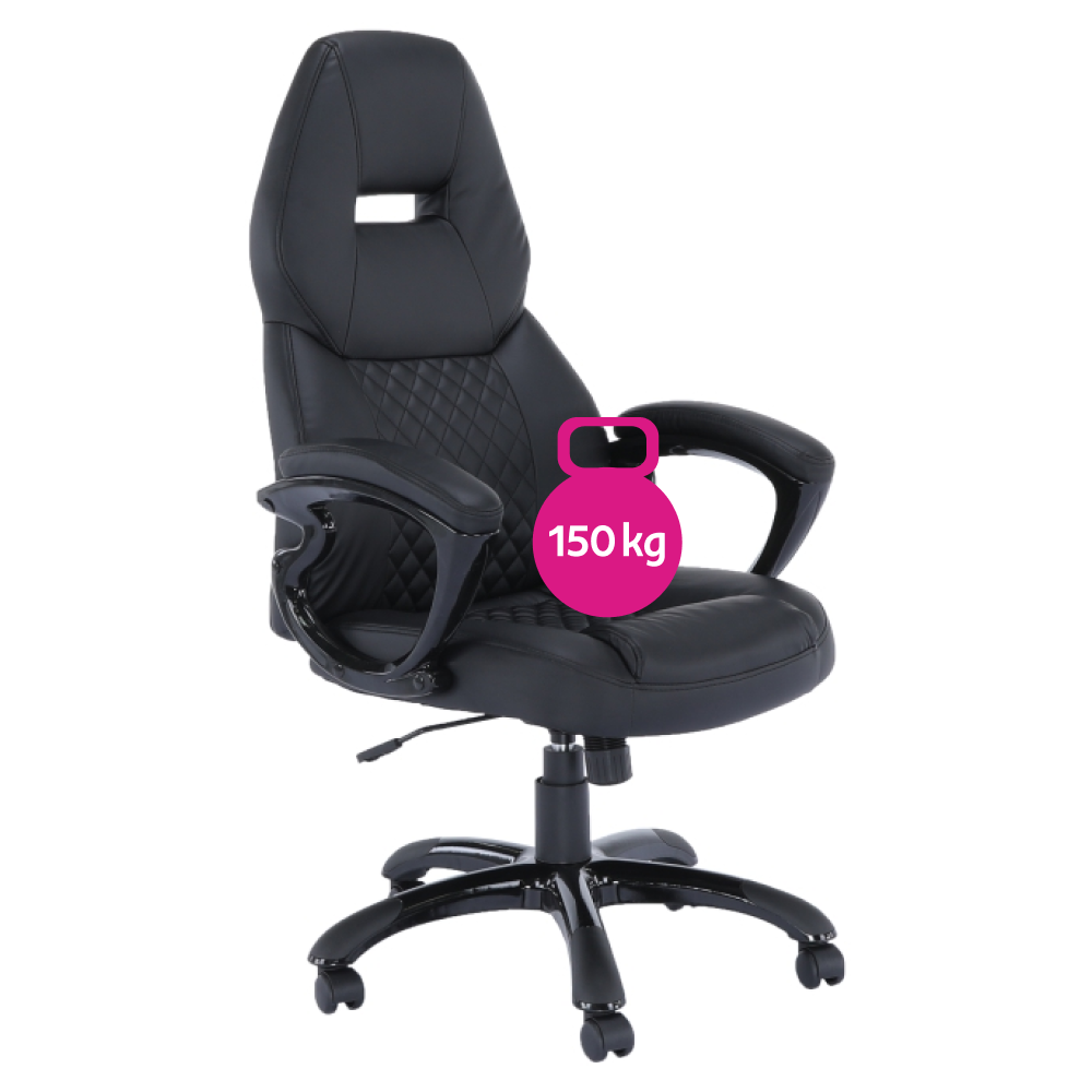 hevyr-kanc-kres-cierna-d-00 Fotoliu birou, piele eco neagră, portanţă 150 kg, HEVYR - imagine 1