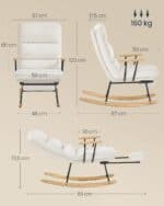 Fotoliu balansoar reglabil cu suport picioare reglabil, textil plusat, 85x75x105 cm, crem Mob360 - imagine 2