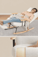 Fotoliu balansoar reglabil cu suport picioare reglabil, textil plusat, 85x75x105 cm, crem Mob360 - imagine 3