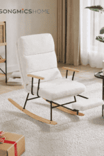 Fotoliu balansoar reglabil cu suport picioare reglabil, textil plusat, 85x75x105 cm, crem Mob360 - imagine 5