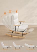 Fotoliu balansoar reglabil cu suport picioare reglabil, textil plusat, 85x75x105 cm, crem Mob360 - imagine 6