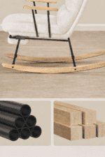 Fotoliu balansoar reglabil cu suport picioare reglabil, textil plusat, 85x75x105 cm, crem Mob360 - imagine 7