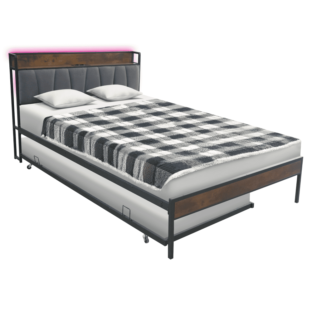 nordo-dod-postel-cierna-hl-r Pat cu somieră şi pat suplimentar extensibil, 160x200, negru/gri, NORDO - imagine 1