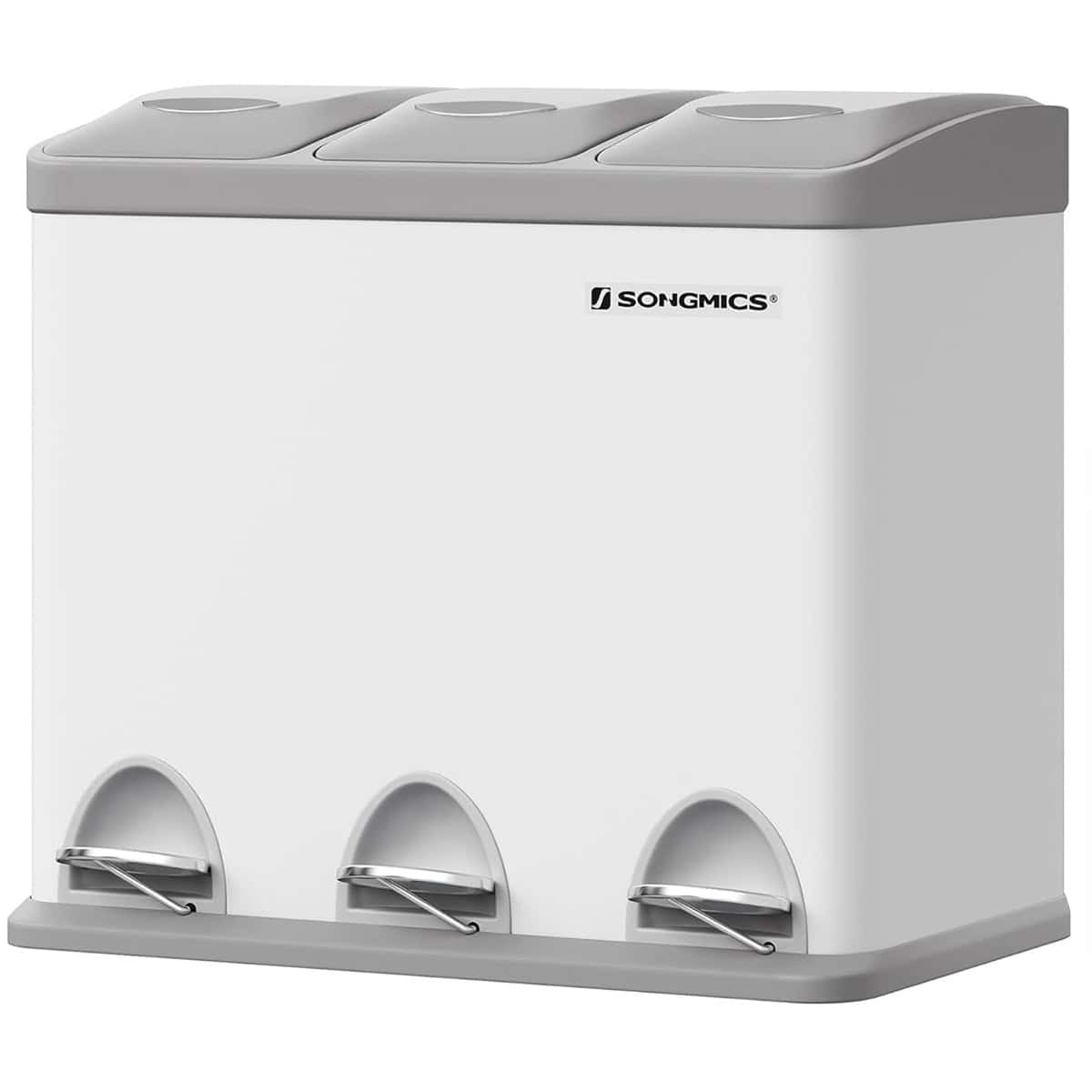 04h Cos de gunoi din otel cu 3 compartimente colectare selectiva, cu galeti interioare, 3x8litri, alb si gri Mob360 - imagine 1