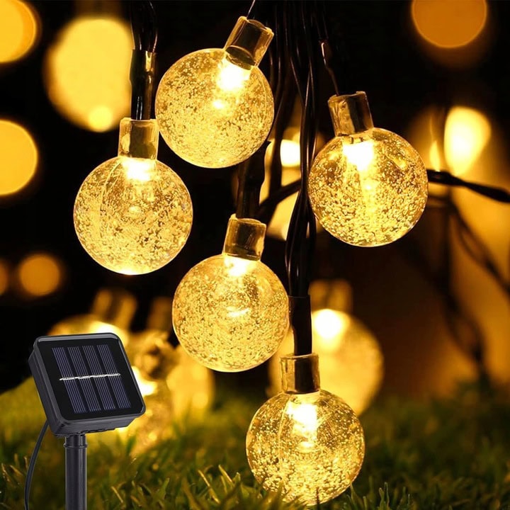 10-14 Ghirlanda luminoasa, LED, 100 becuri mici, 10m, incarcare solara, lumina alb cald Mob360 - imagine 1