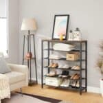 VASAGLE Etajera pantofi cu 5 rafturi si polita superioara, 100x30x110 cm, maro rustic Mob360 - imagine 5