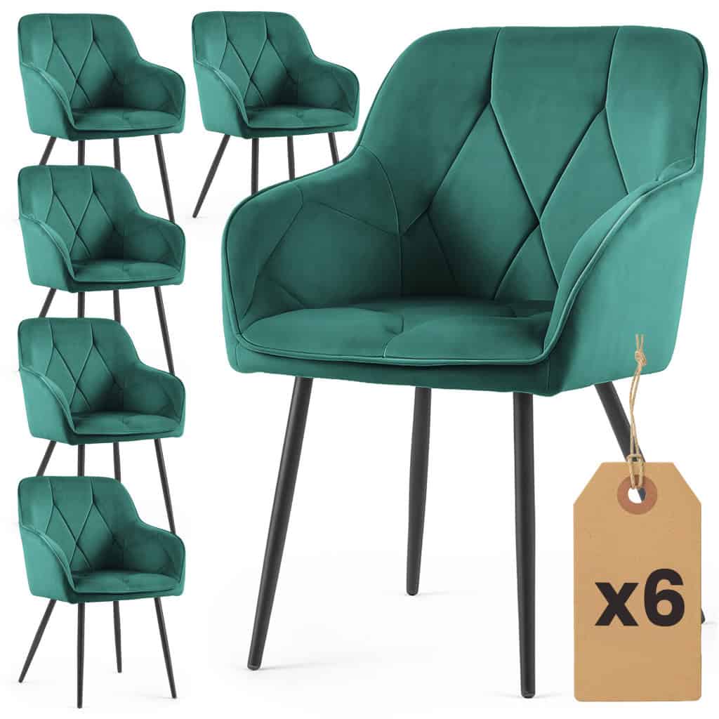 6xDIAMANTE-BGB-7 Set 6 scaune tapitate, Diamant, velur matlasat, 55x58x83 cm, verde smarald Mob360 - imagine 1