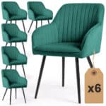 Set 6 scaune tapitate, Florence, velur matlasat, 55x58x82 cm, verde smarald Mob360