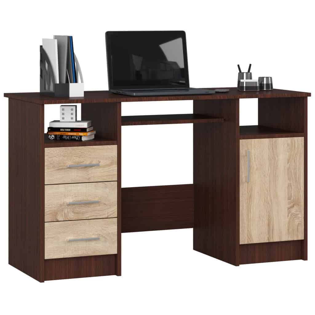 AK-04381602-22-5 Birou ANA pentru calculator, cu 3 sertare si 1 usa, 124x52x74 cm, maro wenge si stejar sonoma Mob360 - imagine 1