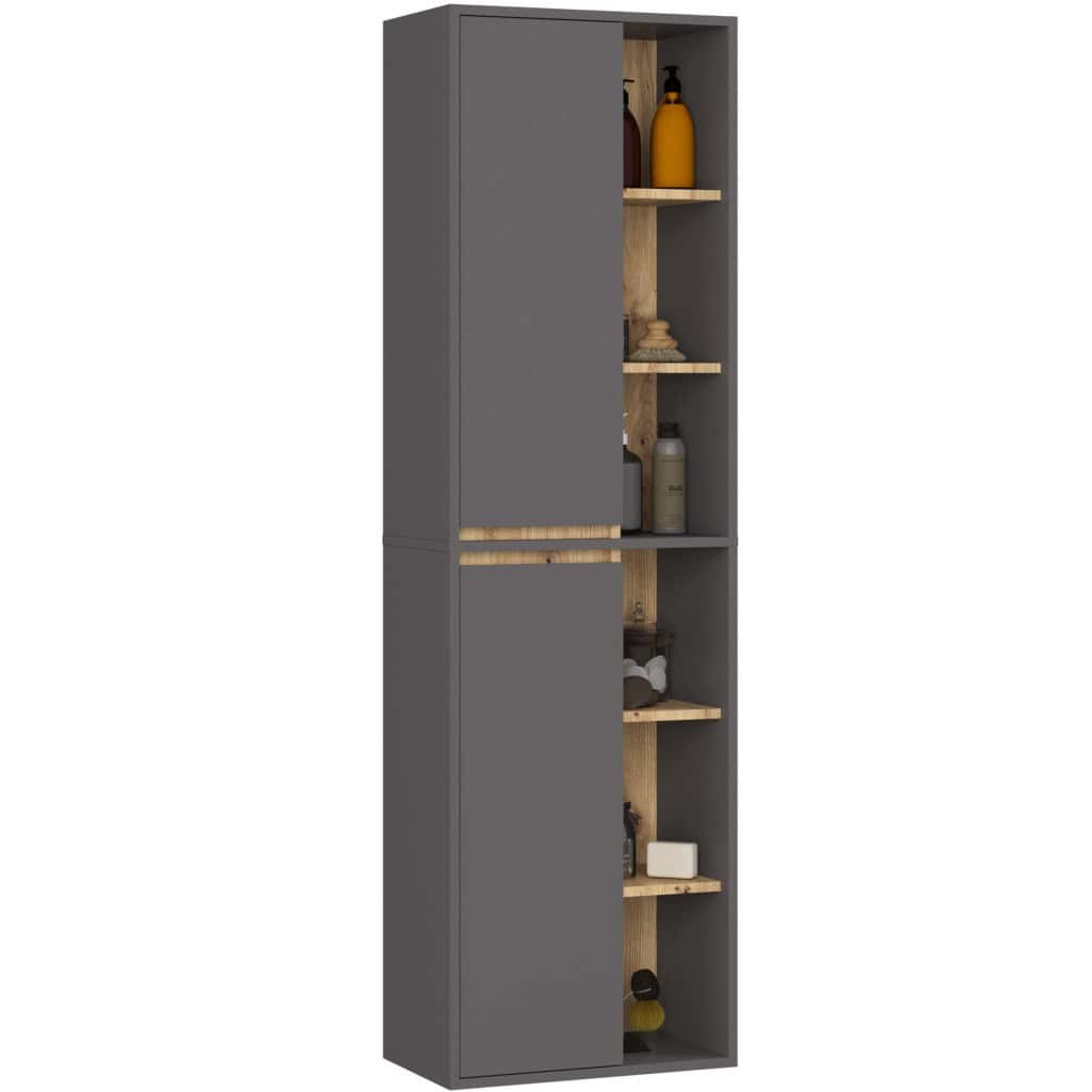 AK-12212974-22-6 Dulap de baie suspendat cu 2 usi si 6 rafturi, PAL 16 mm, 50x30x170 cm, gri si stejar artisan Mob360 - imagine 1