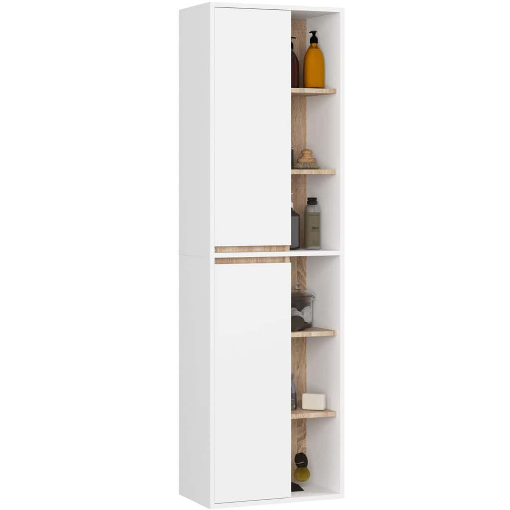 AK-12213018-22-6 Dulap de baie suspendat cu 2 usi si 6 rafturi, PAL 16 mm, 50x30x170 cm, alb si stejar sonoma Mob360 - imagine 1