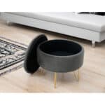 Taburet Caro cu spatiu depozitare, tapitat cu velur, 38x33 cm, gri Mob360 - imagine 3