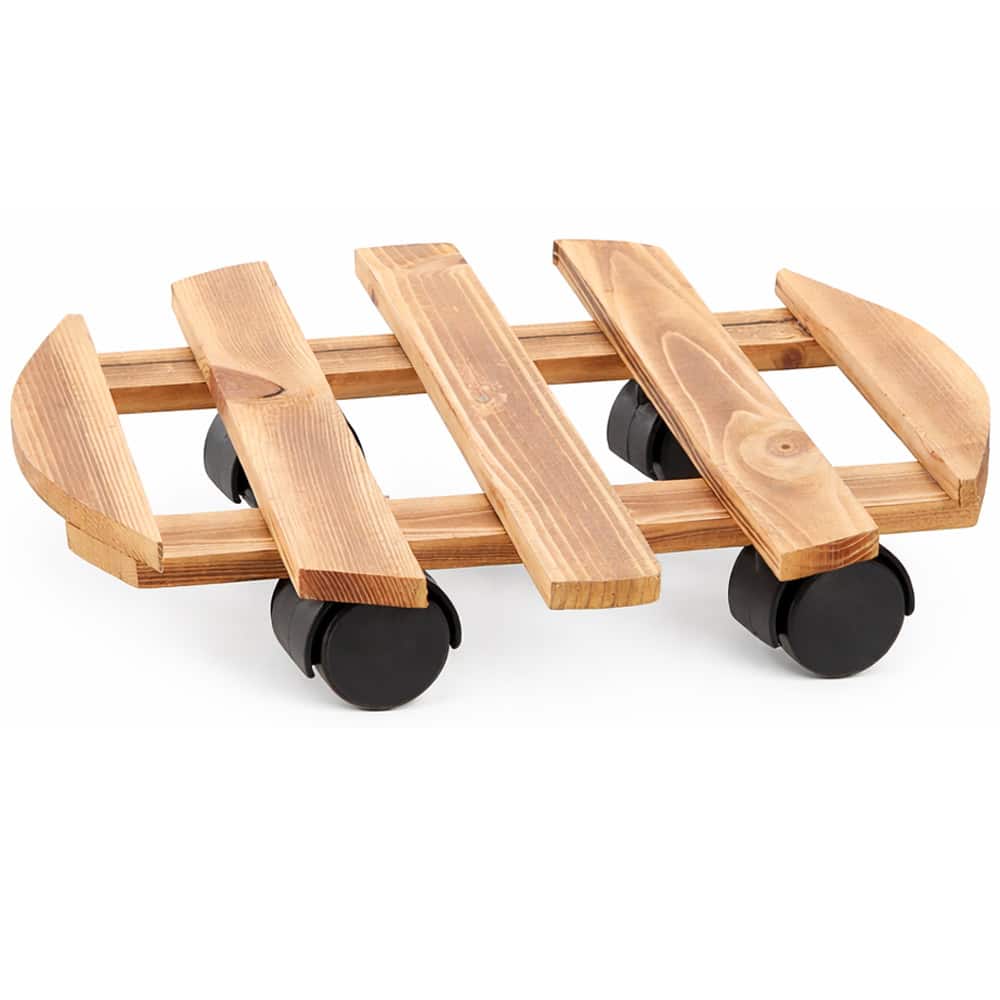 EDA-7885 Suport ghiveci cu roti, suport mobil pentru plante, din lemn, diametru 36 cm, maro natur Mob360 - imagine 1