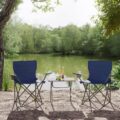 Set 2 scaune pliabile camping cu suport bauturi, husa transport, 52x84x81 cm, 120 kg, albastru Mob360 - imagine 7