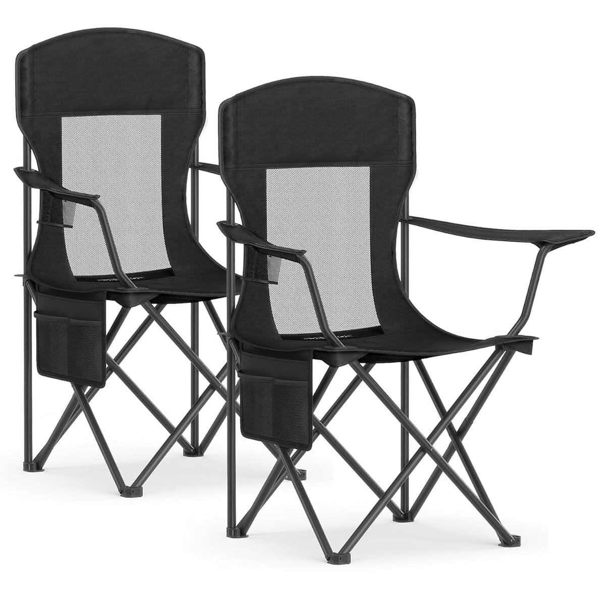 GCB028B02-6 Set 2 scaune pliabile camping cu spatar inalt si suport bauturi, husa transport, 150 kg, 52x87x97 cm, negru Mob360 - imagine 1