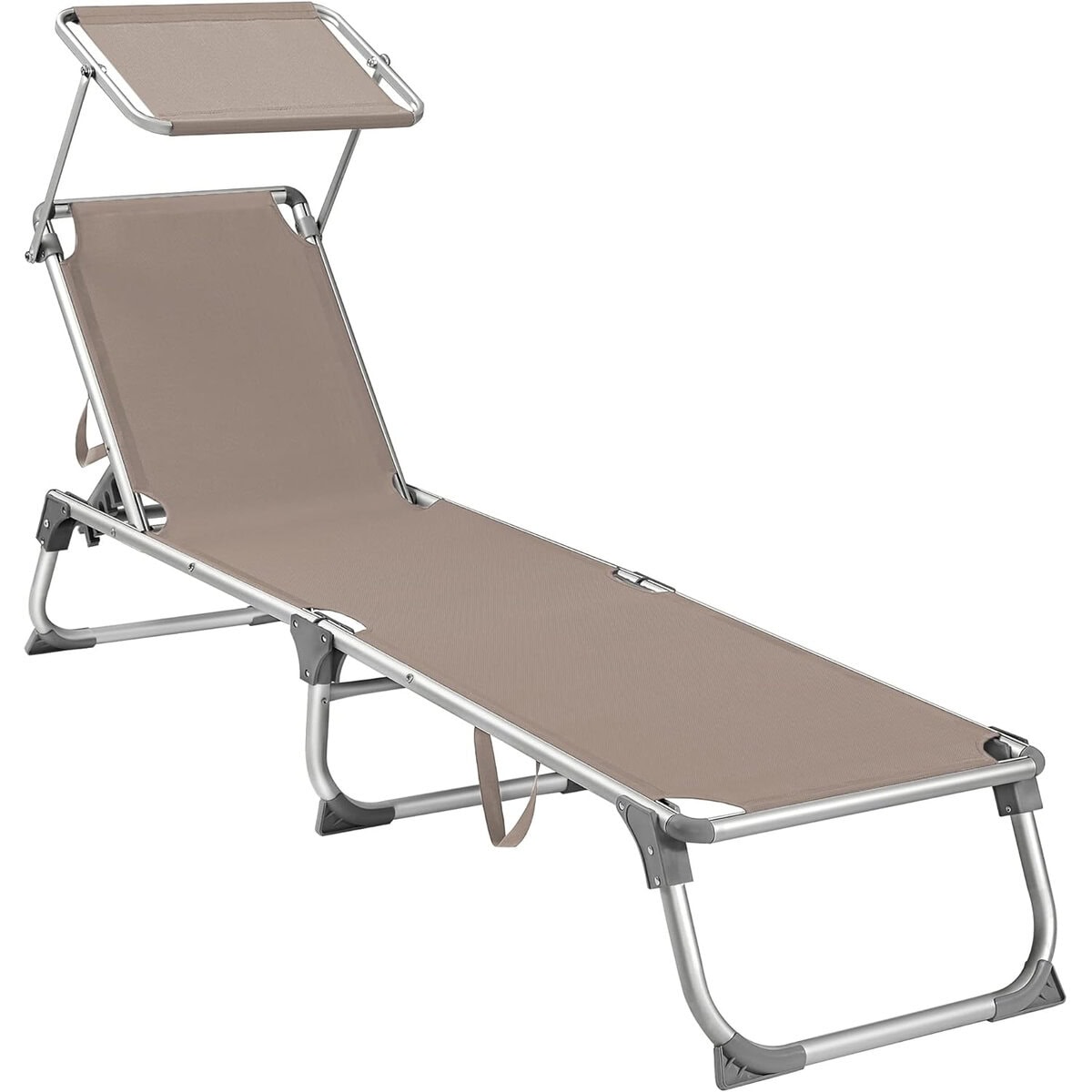 GCB19BR-11 Sezlong pliabil, cu parasolar, spatar reglabil in 5 pozitii, maxim 150kg, 193x55x31cm, taupe Mob360 - imagine 1