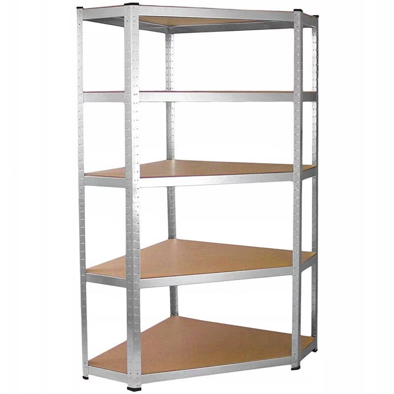 GWI0892-7-1-rotated Raft depozitare metalic colt 5 niveluri cu polite MDF, structura otel galvanizat, 180x90x30 cm, argintiu Mob360 - imagine 1