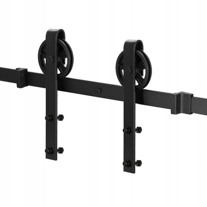 HA5007-5 Sistem glisant pentru usa, sina metalica ghidaj 183 cm, 2 role, montaj pe perete, negru Mob360 - imagine 1