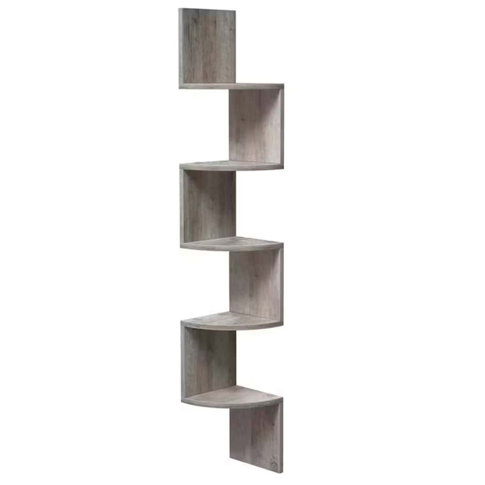 LBC072M01-7 VASAGLE Raft de colt plutitor pe 5 niveluri, din lemn, 20x20x128cm, gri Mob360 - imagine 1