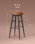 VASAGLE Set 2 scaune bar Ekho, tapitate PU, inaltime sezut 76 cm, 52x76 cm, maro caramel Mob360 - imagine 2