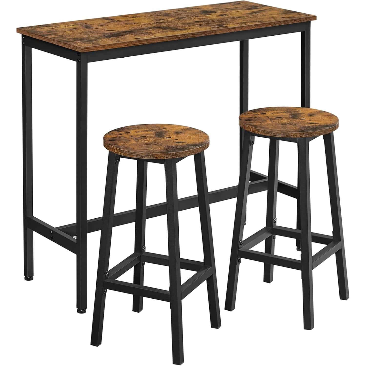 LBT219B01-7 VASAGLE Set masa bar cu 2 scaune rotunde, cadru metalic, stil industrial, 100x40x90 cm, maro rustic Mob360 - imagine 1