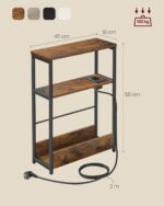 VASAGLE Masuta ingusta cu priza si porturi de incarcare USB, 3 rafturi, 45x18x58 cm, maro rustic Mob360 - imagine 2