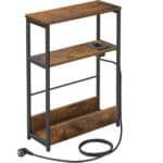 VASAGLE Masuta ingusta cu priza si porturi de incarcare USB, 3 rafturi, 45x18x58 cm, maro rustic Mob360