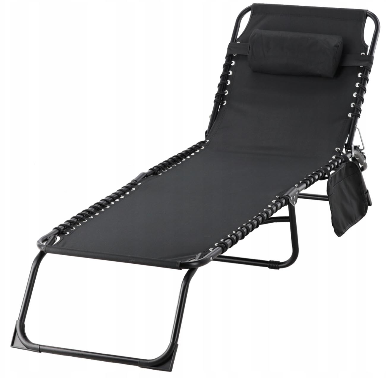 LEZ-2777-1 Sezlong pliabil 190x58x30 cm, cu spatar reglabil, perna si buzunar lateral, cadru metalic, negru Mob360 - imagine 1