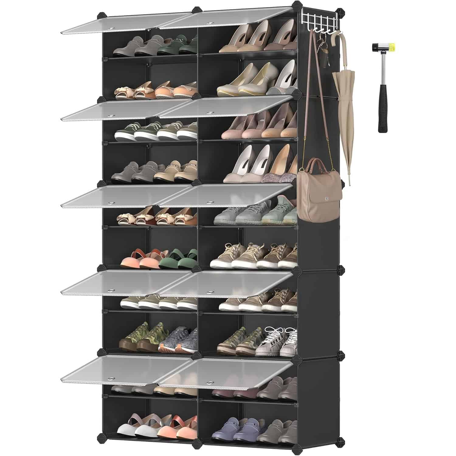 LPC035B01-10 Dulap modular pantofi cu 10 compartimente, cu usi transparente, 83x32x156 cm, negru Mob360 - imagine 1
