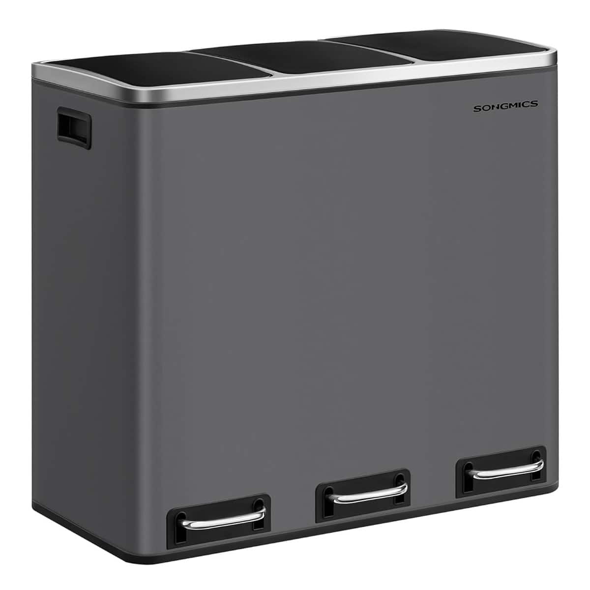 LTB054G01-7 Cos de gunoi colectare selectiva cu 3 compartimente 3 x 18L, capace soft close, pedale, otel, 61x32x56 cm, gri mat Mob360 - imagine 1