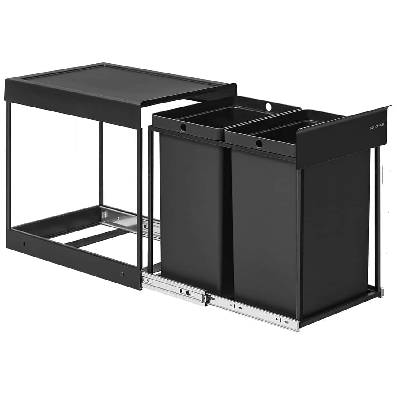 LTB951B01-6 Cos de gunoi incorporabil pentru dulap bucatarie, 2 x 20 L, sistem pull-out, cadru metalic si capac ABS, 49x32x44 cm, negru Mob360 - imagine 1