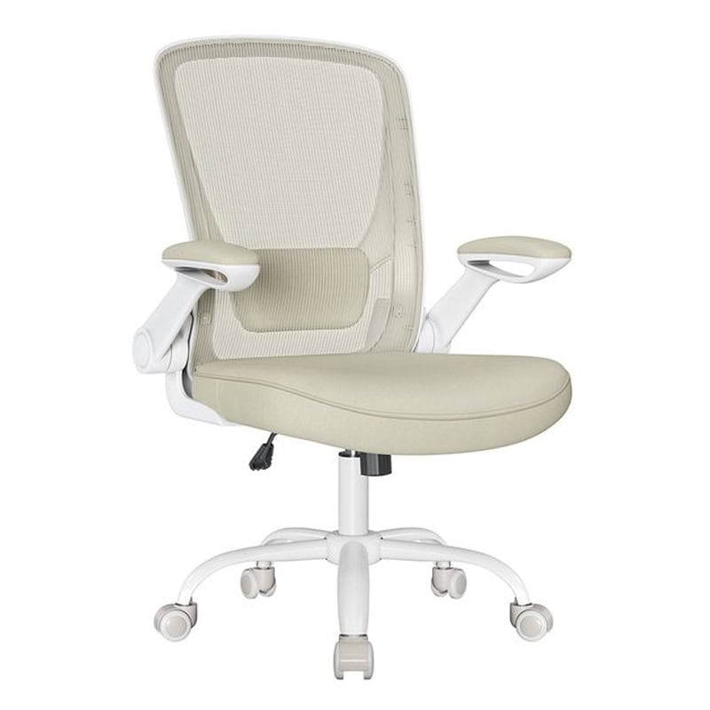 OBN037K02-7 Scaun de birou ergonomic reglabil cu spatar mesh si suport lombar, maxim 120 kg, 64x64x107 cm, bej Mob360 - imagine 1